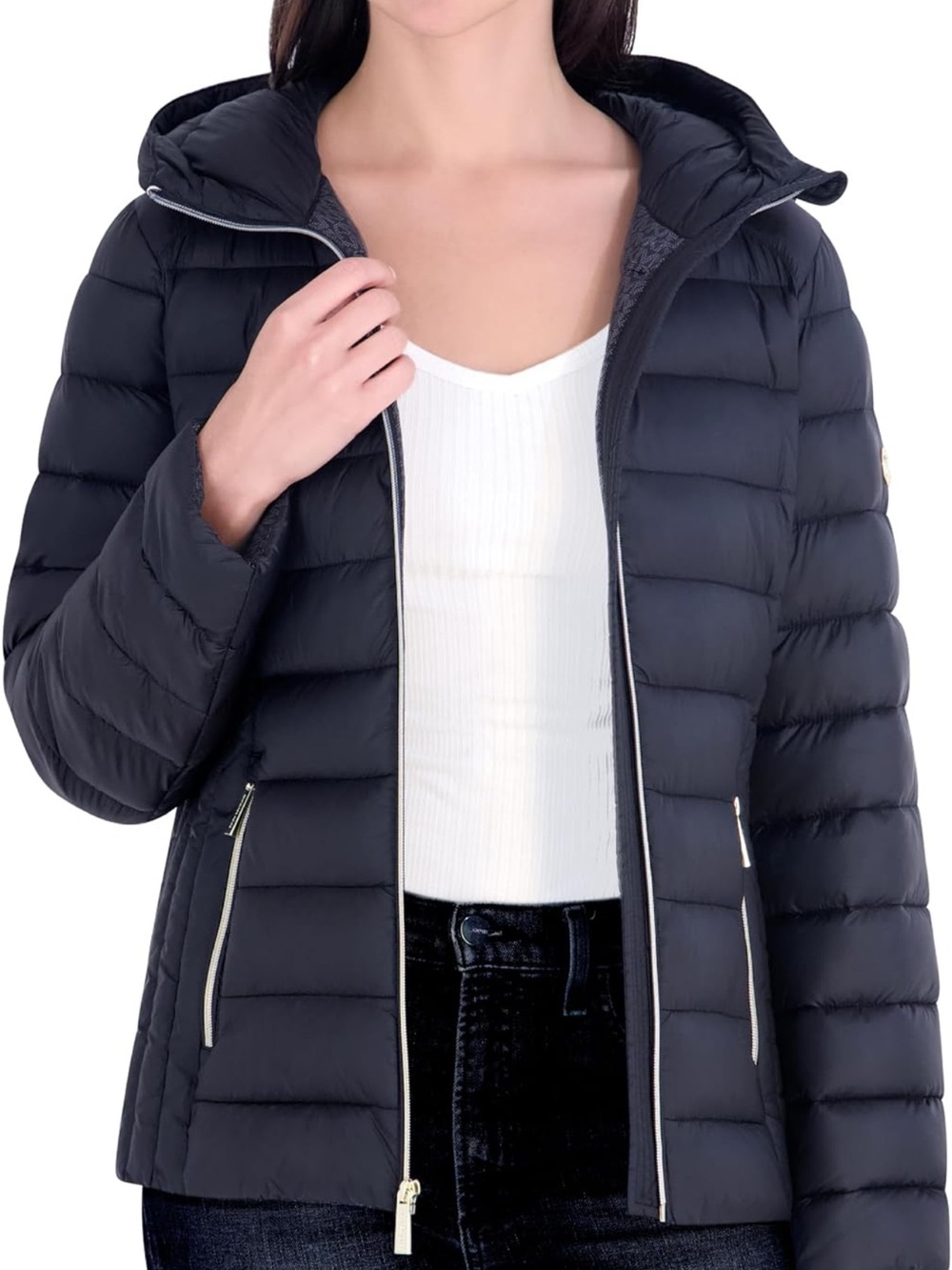 Michael Kors Black Quilted Hooded Down-Style Puffer Jacket